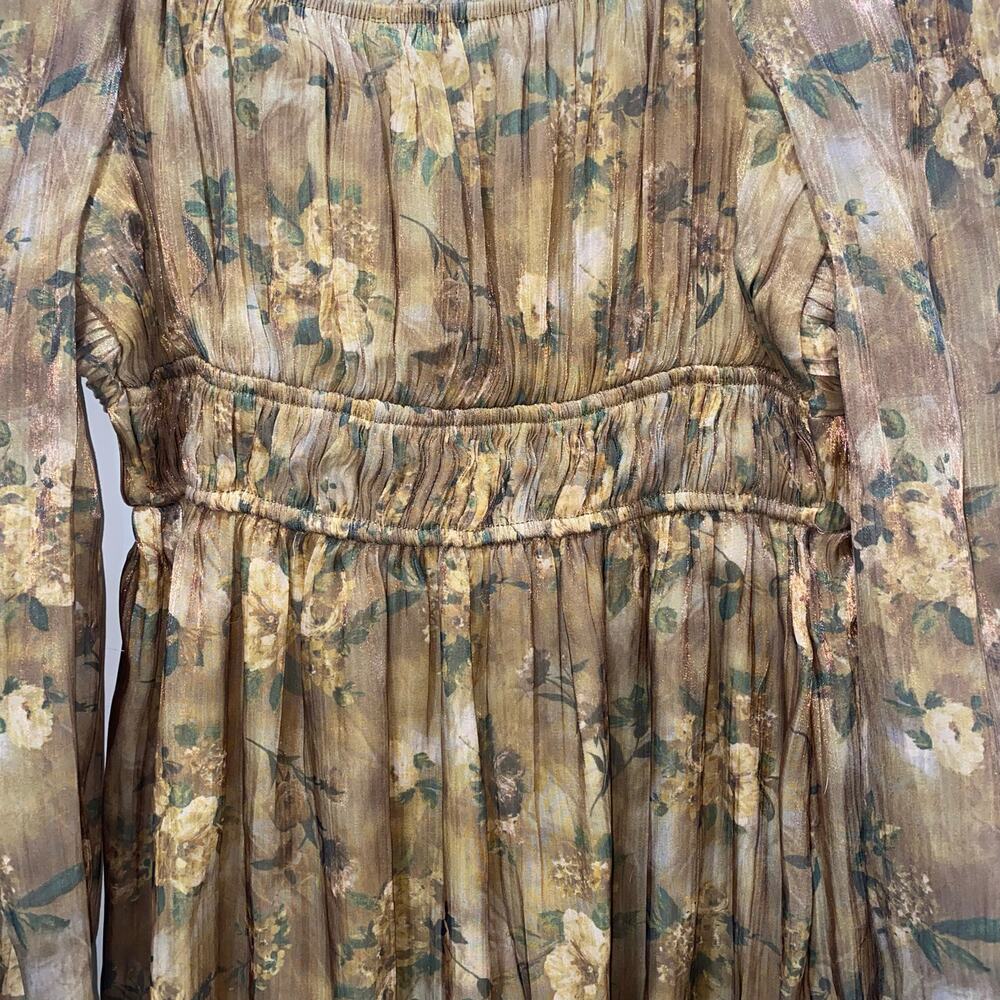 NWT Blu Pepper, Small Brown Floral Dress with Sheer Long Sleeves - Picture 8 of 8